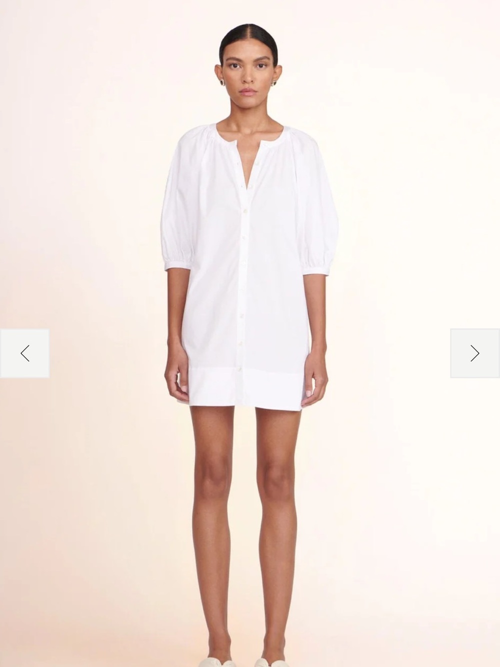 STAUD White Button-Front Puff Sleeve Mini Dress